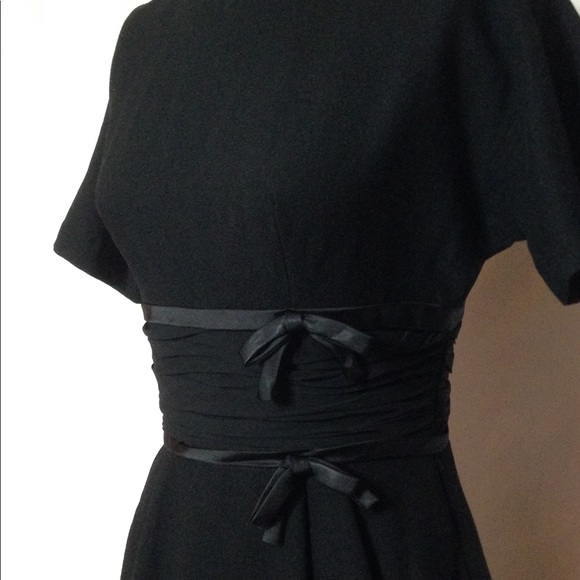 VTG Black Wool 60s Mod Pin Up Rockabilly  Dress - Picture 4 of 7